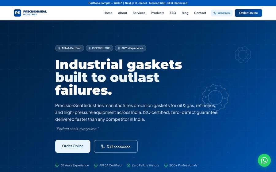 PrecisionSeal Industries website screenshot